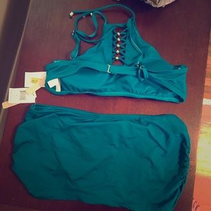 Gibson & Latimer teal green swim halter & skirt